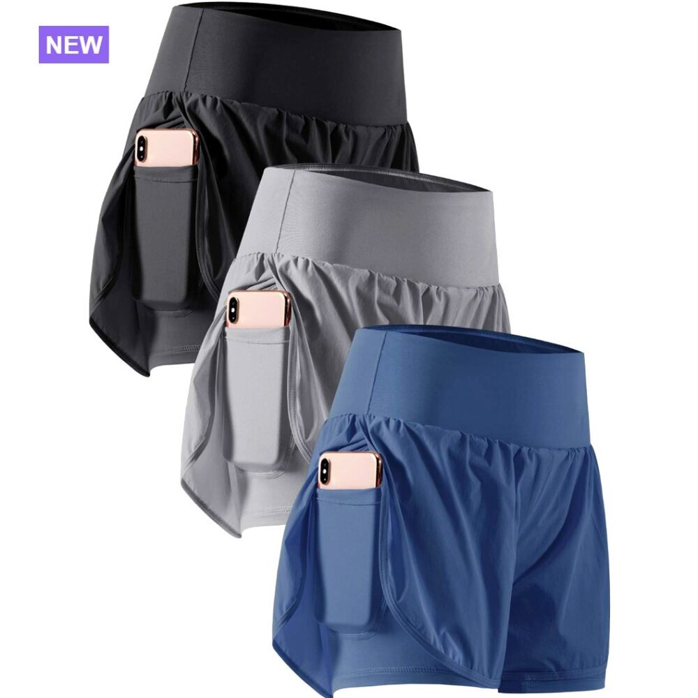 Women's 2-in-1 Running Shorts with Phone Pocket, Nylon Spandex